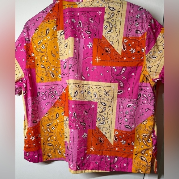 NWT Aerie Poplin Cotton Novelty Paisley Patchwork Button Front Pajama PJ Top XS - Picture 13 of 16